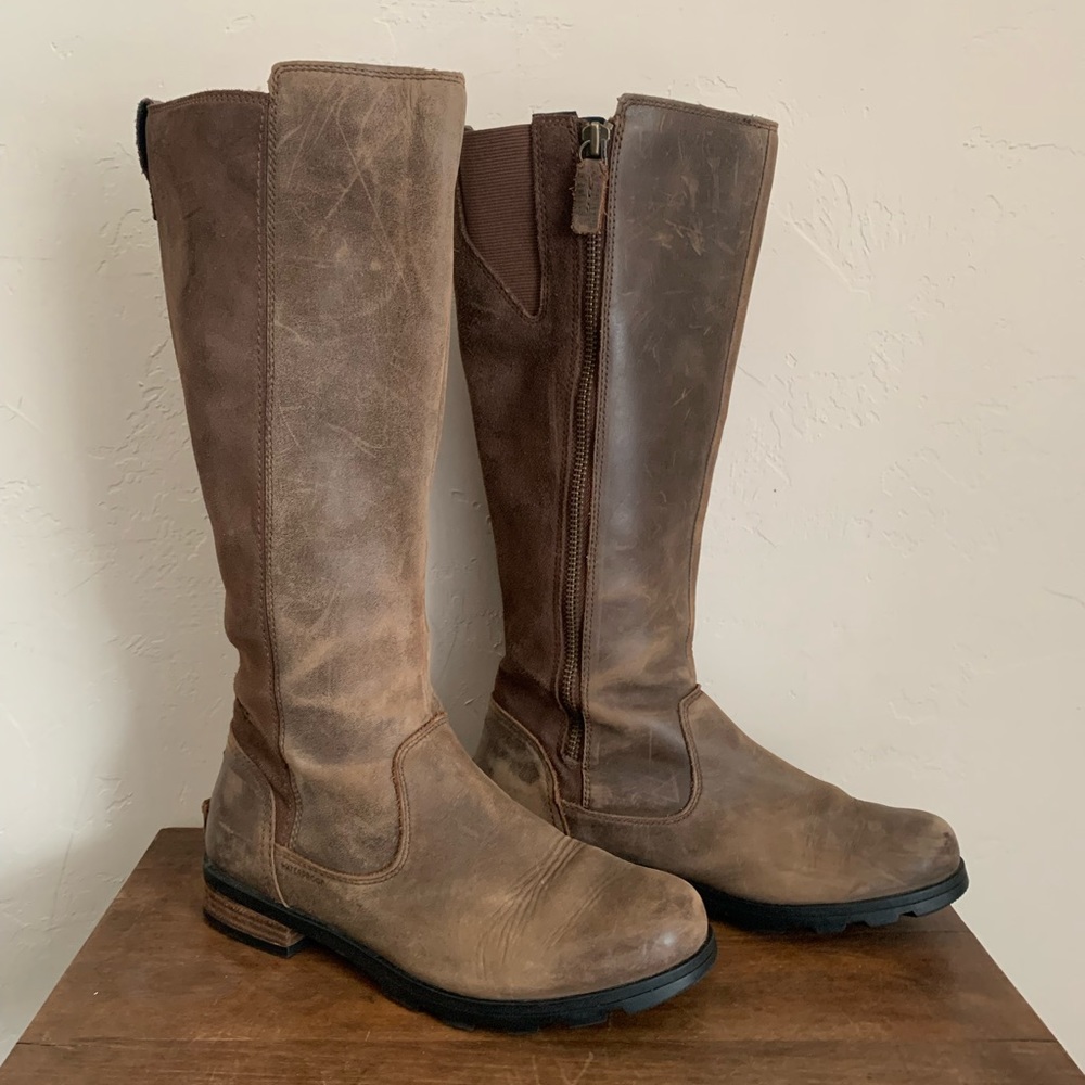Sorel Emelie Tall Equestrian Leather Rain Boots sz 8